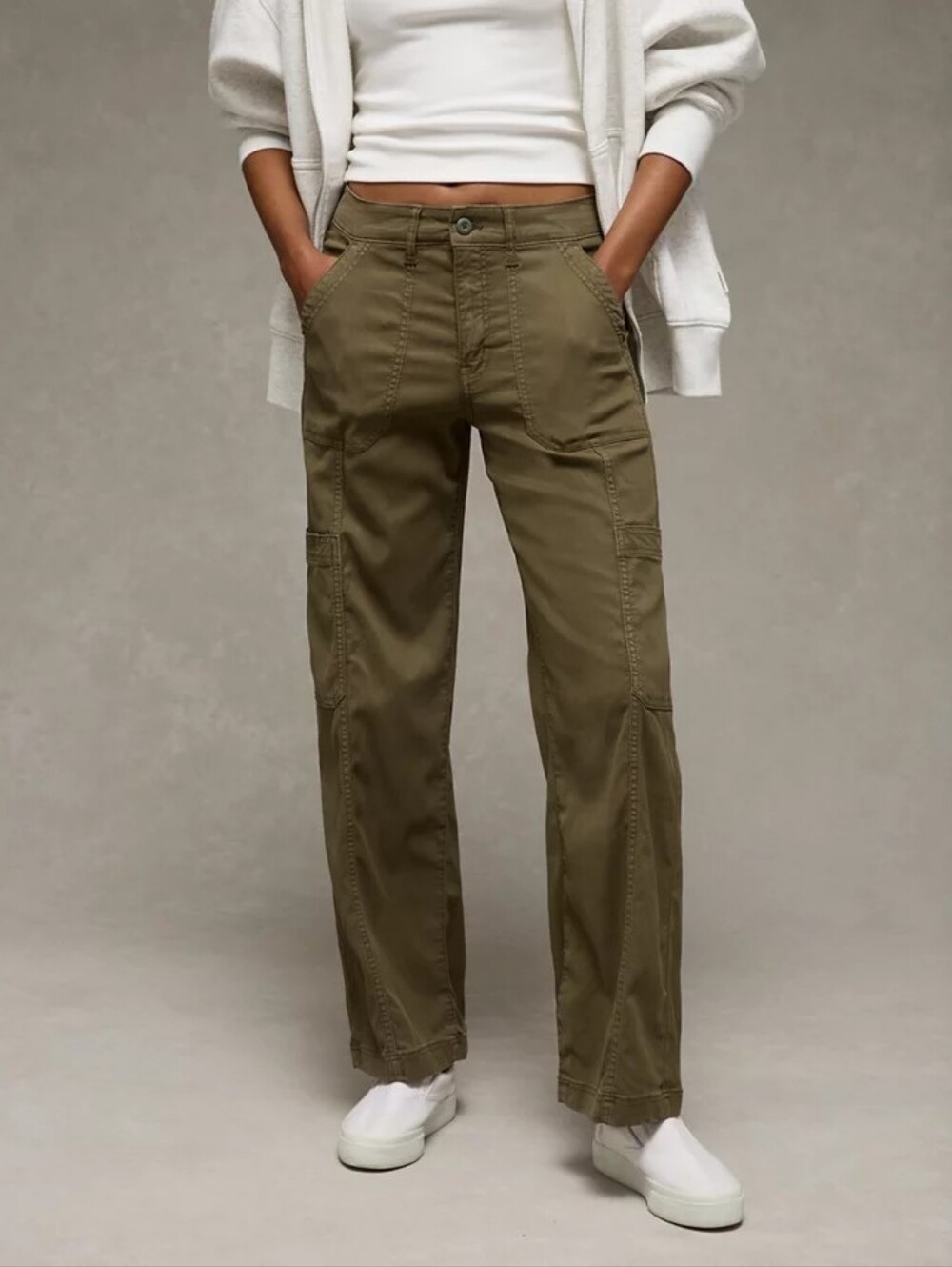 AE Stretch High-Rise Utility Stovepipe Pant in Olive Army Green Sz 6 / 28
